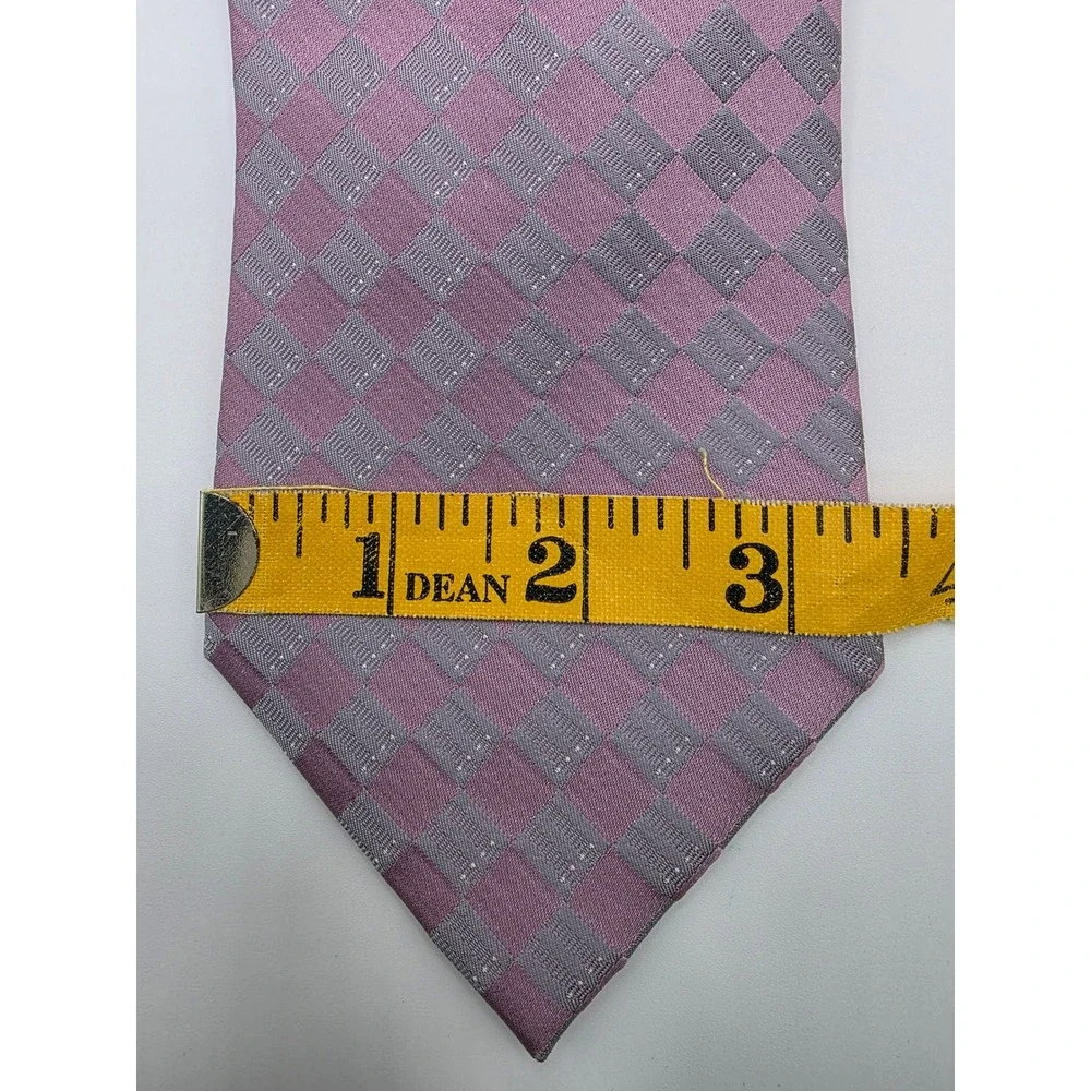 Calvin Klein Mens Silk Tie Pink Gray Plaid Formal Necktie‎ Wedding Business